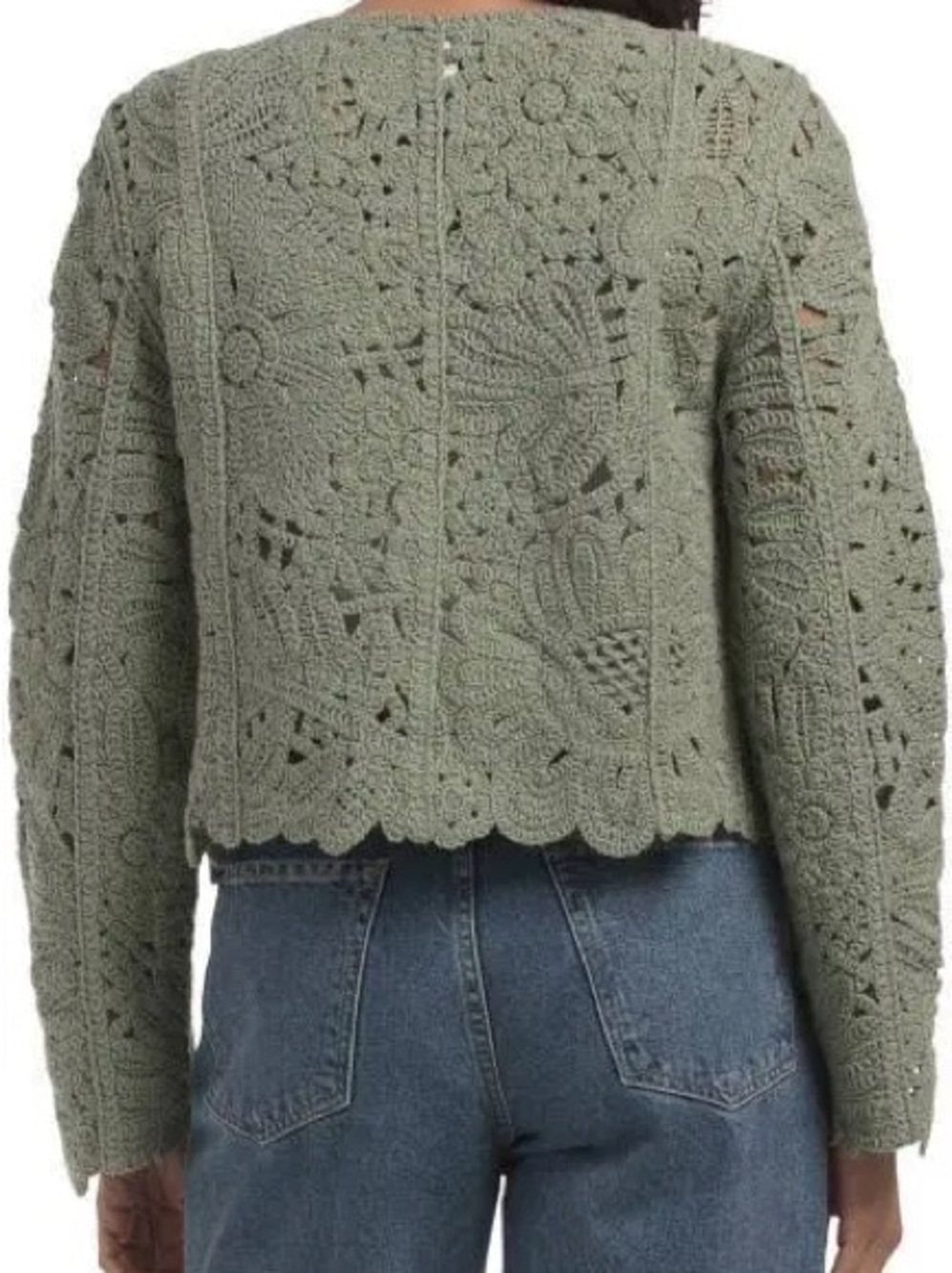 NWT House of Harlow 1960 Olive Sage Openwork Crochet Cardigan small - Picture 6 of 10